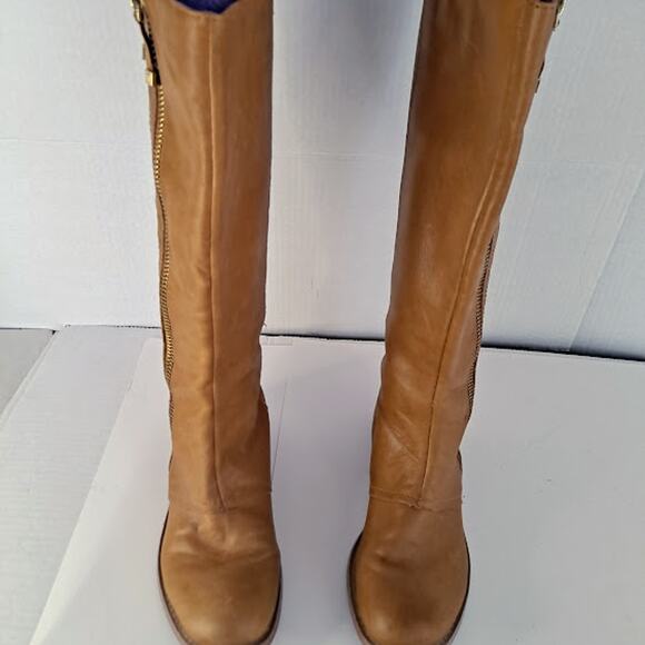 Vintage Tahari Knee Boot 9M Andy Leather Double Zipper Tall Caramel Brown - Picture 10 of 14